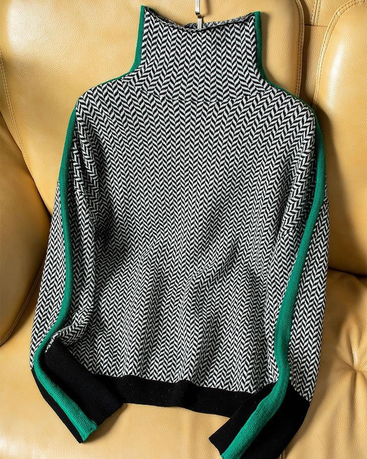 Amaya - Suéter de cuello alto con llamativas rayas en contraste