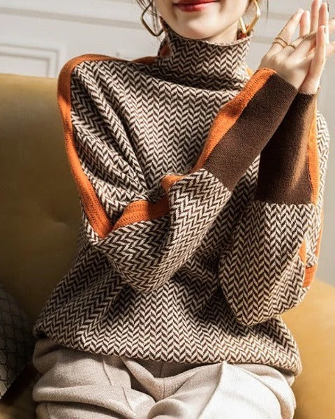 Amaya - Suéter de cuello alto con llamativas rayas en contraste