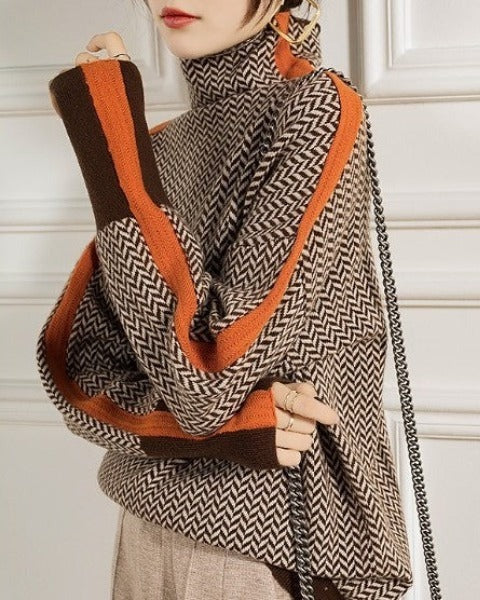 Amaya - Suéter de cuello alto con llamativas rayas en contraste