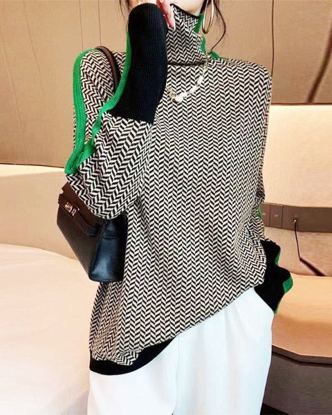 Amaya - Suéter de cuello alto con llamativas rayas en contraste